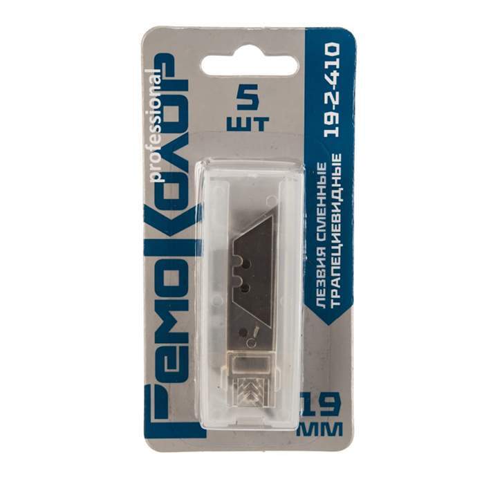 картинка Лезвия  для РЕЗАКА ПО ГКЛ, трапециевидные, углер. сталь 60Г, 18х100мм, толщ 0,6мм 5шт 19-2-410 от базы строительно-отделочных материалов